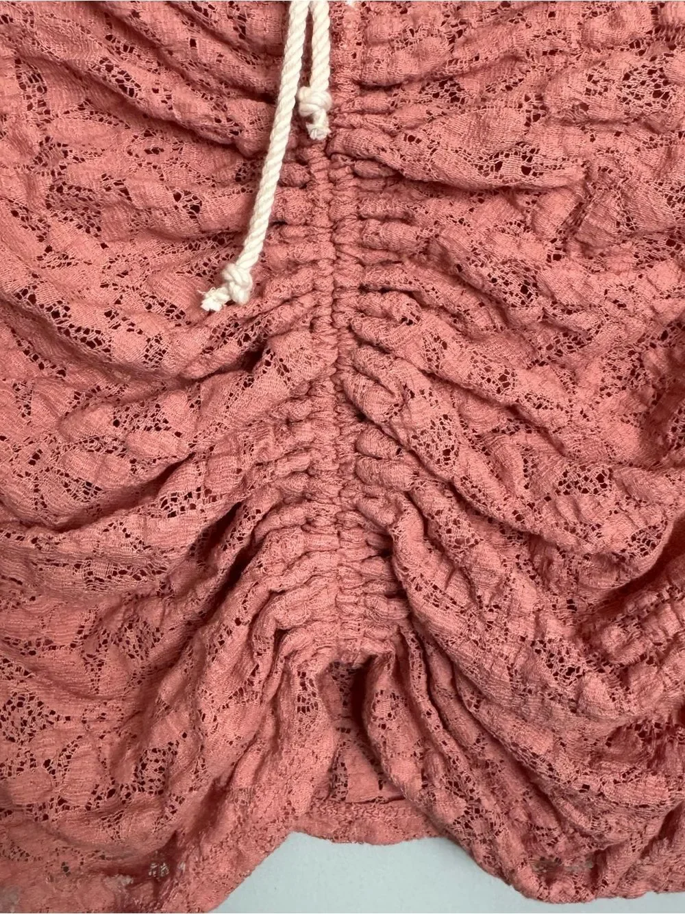 FREE PEOPLE | NEW Ruched Lace-Texture Coral Tie-Front Top Women’s Size Small